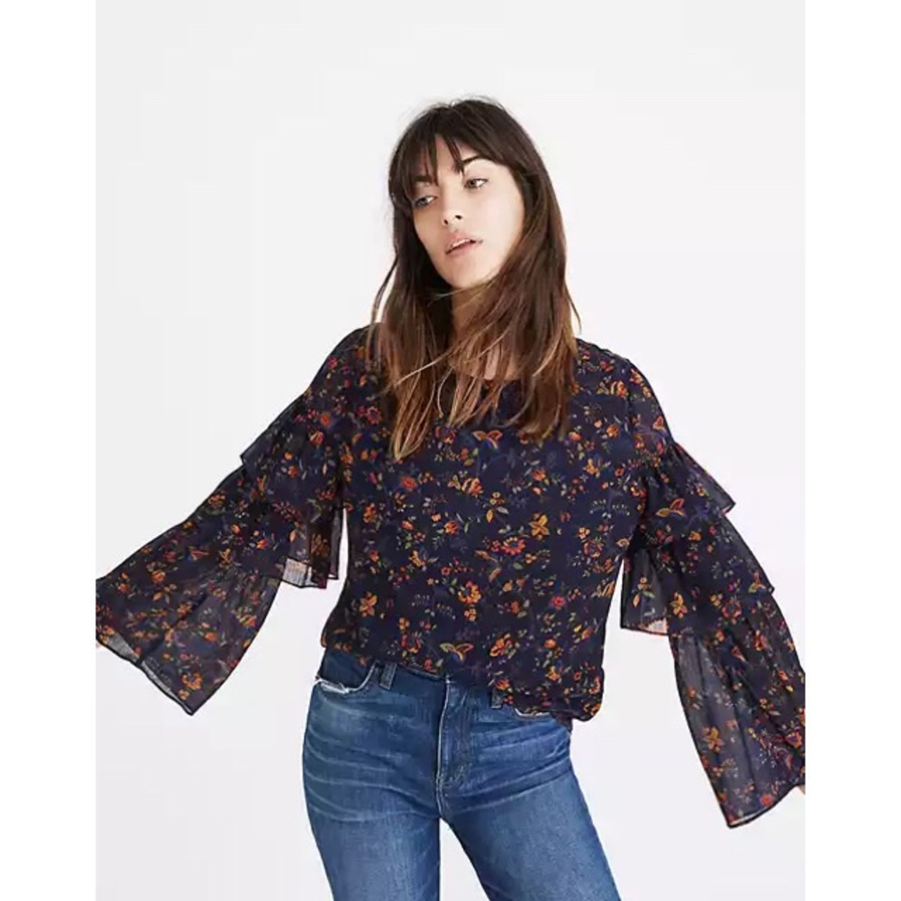 Madewell Floral Ruffle-Sleeve Top